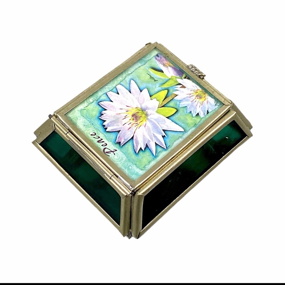 VIVA Mexico Stained Glass Jewelry Box Lily “Peace” Mirrored Trinket VTG - Picture 3 of 12